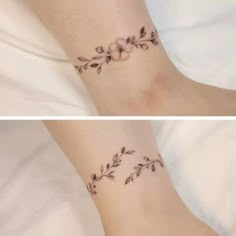 two pictures of the same person's foot with flowers on them