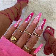 Stylish Press On Nails 24 Ct Pink Abstract Swirl, New Abstract Swirl Abstract Nails Press On Nails Fake Nails Manicure Tips, Stick On Nails, Girls Nails, Dope Nails, Nail Arts, Manicure E Pedicure, Best Acrylic Nails, Long Acrylic Nails, Gold Nails