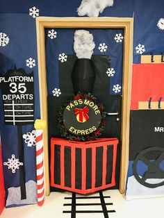 this is an image of a classroom door decorated for christmas