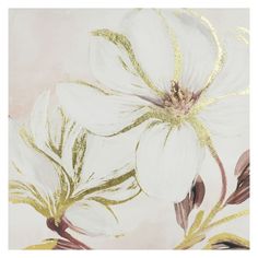 white flowers with gold leaves on a pink background