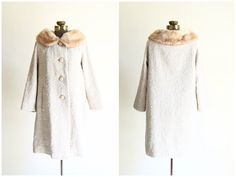 60s coat 1960s Mad Men coat with fur collar by YatesVintage 60s Coat, Vintage Fur Coat Nordstrom, Vintage Cream Fur Coat With Faux Fur Trim, Coat With Fur Collar, Vintage Fur Trim Coat, Vintage Shearling Fur Coat With Faux Fur Trim, 1960s Fur Coat, Men Coat, Coat With Fur