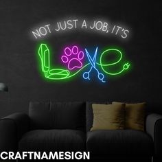 "Not Just A Job It's Love Neon Sign, Dog Grooming Led Sign, Custom Neon Sign, Gifts For Groomer, Pet Grooming Clinic Wall Art Led Light Neon Signs Let make a special highlight to light up your work area, home decor, or any event with your special neon signs. Neon light are an easy way to light-up your space with warm, romantic and wonderful light. Our neon signs are handmade, we always create and package every piece of art ourselves to ensure the highest quality product for you. Installation met Dog Grooming Wall Decor, Boho Dog Grooming Salon, Dog Grooming Decor, Dog Grooming Salon Ideas Decor, Pet Grooming Salon Ideas Design, Dog Grooming Salon Ideas, Dog Grooming Salon Decor, Dog Boarding Ideas, Pet Grooming Shop