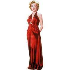 a woman in a red dress is standing with her hands on her hips