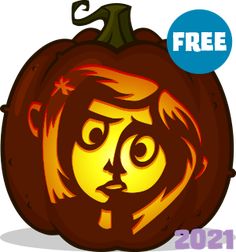 a cartoon pumpkin with a face carved into it's side and the text free