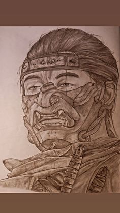 a pencil drawing of a native american man