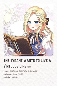 an anime character with long blonde hair and blue eyes, holding a book in her hands