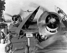 an old black and white photo of people looking at airplanes on the tarmac with propellers