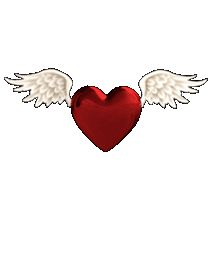 a red heart with white wings on it