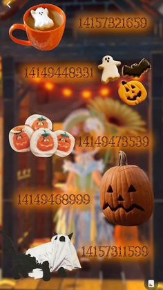 a poster with halloween decorations and pumpkins on it