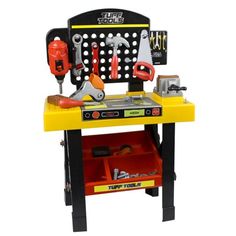 a toy work bench with tools on it