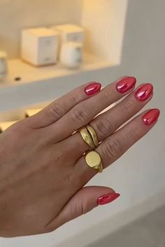 red nail ideas Nail Gel Color Ideas, Chrome Colorful Nails, Blue Donut Glaze Nails, Red Designs Nails, Red Glazed Donut Nails, Red With Chrome Nails, Chrome Red Nails Short, Red Nails Acrylic Chrome, Nails Red Chrome