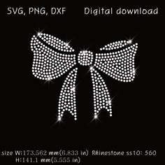 an image of a bow made out of diamonds on a black background with the text svg, png, dxf