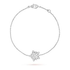 Van Cleef & Arpels - Lotus openwork bracelet mini model - Bracelet Woman White gold/Diamond - A symbol of beauty, purity and fulfillment, the lotus flower has inspired Van Cleef & Arpels to create dazzling and harmonious jewelry creations. Different types of diamond setting showcase the Maison's High Jewelry expertise. Lotus openwork bracelet, mini model,  rhodium plated 18K white gold, diamonds Bride Bracelet, Lotus Bracelet, Van Cleef And Arpels Jewelry, Van Cleef & Arpels, Gold Bridesmaids, Mini Model, Types Of Diamonds, The Lotus, Bridesmaid Bracelet