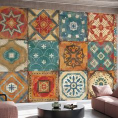 an old patchwork quilt with many different designs