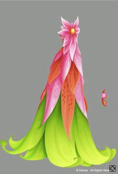 an illustration of a pink and green flower on top of a leafy plant with leaves