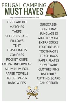 an image of camping must haves with the words in english and spanish on it