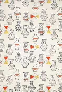 a white background with orange and yellow vases on the bottom right hand wallpaper