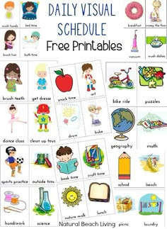 the daily visual schedule for children to learn how to read and use it as a printable