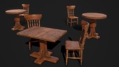 a table and four chairs are shown in this 3d image, which appears to be made out of wood