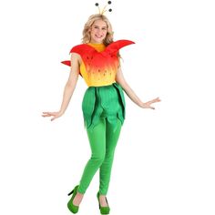 a woman in a costume that is very colorful