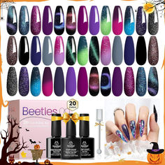 24Pcs Gel Nail Polish Kit, 20 Colors Glitter Color Soak Off Uv Lamp Cat Eyes Gel Polish Set with Base Gel Glossy & Matte Top Coat Fall Halloween Nails for Women DIY Nail Art Salon Manicure. Beetles 24pcs Gel Nail Polish Kit fall nails art of 2023-2024, includes 20 X color changing cat eyes gilitter Colors gel(5ml each bottle) + 3 x No Wipe Base and Glossy & Matte Top Coat ( 7.5ml each bottle)+ 1 magnetic wand. Nail Polish Kit, Cat Eye Gel Polish, Matte Top Coat, Gel Polish Nail Art, Nail Art Salon, Pink Gel, Gel Nail Colors