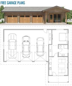 two car garage plans are shown with the floor plan and measurements for each one vehicle