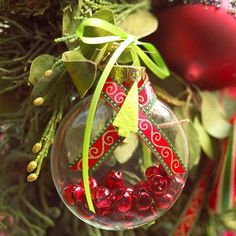 a christmas ornament hanging from a tree