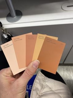 a person holding four different shades of paint in their hand