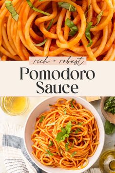 an image of a bowl of food with the title text overlay reads, rock and roll pomodoro sauce