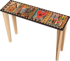 Sticks handmade console table with colorful life icons Painted Table Tops, Accent Sofa, Sticks Furniture, Artistic Furniture, Painted Chairs, Diy Sofa, Funky Painted Furniture, Funky Furniture, Design Del Prodotto