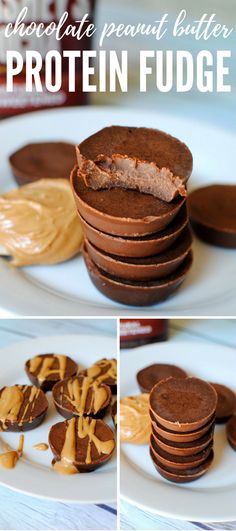 chocolate peanut butter protein fudge cookies on a plate