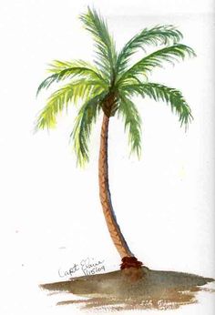 a painting of a palm tree on an island