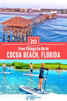 two pictures with the words free things to do in cocoa beach, florida