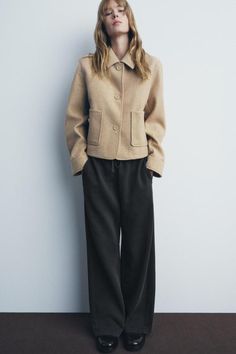 SOFT JACKET WITH POCKETS - Tan marl | ZARA Spain Zara Spain, Long Sleeve Jacket, Shirt Blouses Tops, Collar Jacket