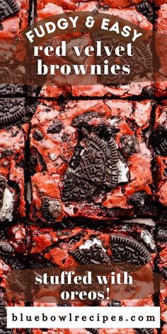 red brick with oreo cookies on it and the words muddy & easy red velvet brownies