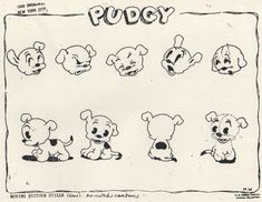 a drawing of various cartoon dogs with the words puppy written on them in black and white