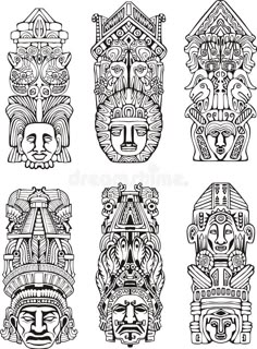 four masks with different designs on them