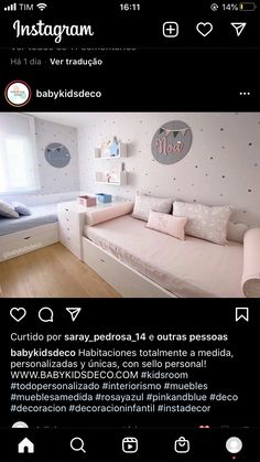 an instagram page with a bed, couch and other items in the room on it