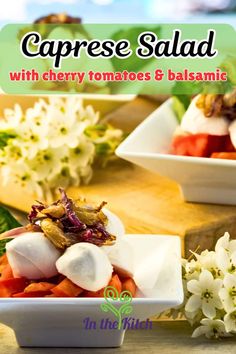 Caprese salad in small white dish with text overlay that says 'caprese salad with cherry tomatoes and balsamic'. Italian Sausage Sandwich, Caprese Recipes, Caprese Salad Recipe, Burrata Salad, Sausage Sandwiches, Summer Appetizer, Healthy Appetizers, Grilled Vegetables