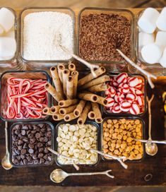 an assortment of food items displayed in containers