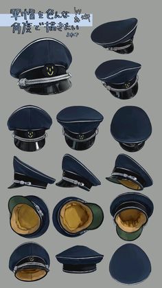 an image of various hats and caps in different positions