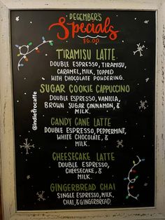 a chalkboard sign with the words specials written in spanish and italian writing on it