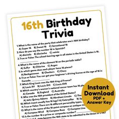 the 16th birthday trivia is shown with an orange circle around it and yellow lettering