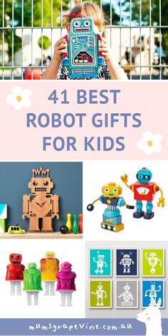 41 robot toys and gifts for inquisitive kids <•> Fun robot toys and robot gift ideas for kids who love robots. There something for every age. Robot toys, robot electronics, robot wall decals, robot bedding and more. #robot #robottoys #robotgiftideas Robot Gift Ideas, Paper Robot, Robot Wallpaper, Robot Gift, Robot Theme, Christmas Gift Inspiration, Robot Costumes, Australian Christmas