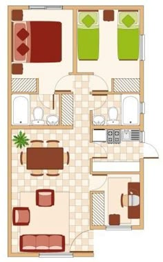 the floor plan of a two bedroom apartment with living room, dining area and kitchen