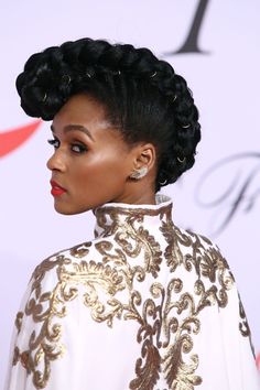 Janelle Monae, CDFA Metal Hair Accessories, Janelle Monae, Cfda Awards, Janelle Monáe, 2015 Hairstyles, Metallic Hair, Afro Hairstyles, Braid Styles