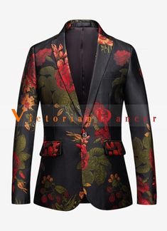 Men Black Floral Jacquard Casual Blazer Jacket  Condition: Brand NewColor: BlackMaterial: JacquardOccasion: Party, Wedding, Events, Photo shoot or ShowsSleeve Length: Long SleevesCollar: V-neckClosure Type: Single BreastedIncludes: Jacket   amp;nbsp; Black Wedding Suit For Spring, Black Spring Wedding Suit, Elegant Long Sleeve Suits With Floral Print, Floral Print Long Sleeve Blazer For Party, Black Jacquard Outerwear For Fall, Fall Jacquard Outerwear For Party, Formal Fall Floral Print Blazer, Long Sleeve Floral Print Blazer For Party, Fitted Jacquard Blazer For Spring