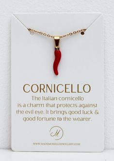 Introducing our Luck & Protection collection – where style meets spirituality. Each piece is a blend of exquisite design and symbolic meaning, crafted to invite good fortune and provide a shield against life's uncertainties. The cornicello, cornetto or corno as some Italians say, is a lucky charm to protect against the evil eye and negativity. Shaped like a little red horn, Italians have been wearing and hanging the cornicello for centuries.Today, the cornicello is often worn as jewellery, the r Good Luck Charms Symbols, Cornicello Necklace, Flash Ideas, Lucky Symbols, Italian Jewelry, Protection Necklace, Luck Charms, Good Fortune, Lucky Charm