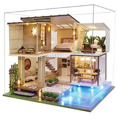 PRICES MAY VARY. 【DIY Dollhouse Kits --A Handmade Toy,Collection and Home Decor】Doll house needs to be assembled by yourself.We send in parts.suitable for over 14 years.This wood model kits will make you fall in love with arts and crafts. Even if you are a beginner, follow the English Manual to do it step by step will not be too hard. You can give yourself a plan, spend an hours a day to assemble it, not only develop good habits, but also make a surprise toy house and you will get a great sense Ideas De Piscina, Wooden Dollhouse Kits, Wooden Crafts Diy, Construction Lego, Villa Style, Dollhouse Miniatures Diy, Diy Holz, Duplex House, Dollhouse Kits