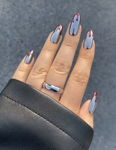 Subtle Halloween Nails, Spooky Punch, Silver Chrome Nails, Halloween Nail Art Ideas, Vampire Nails, Witchy Nails, Cute Halloween Nails, Silver Chrome, Halloween Nail Designs